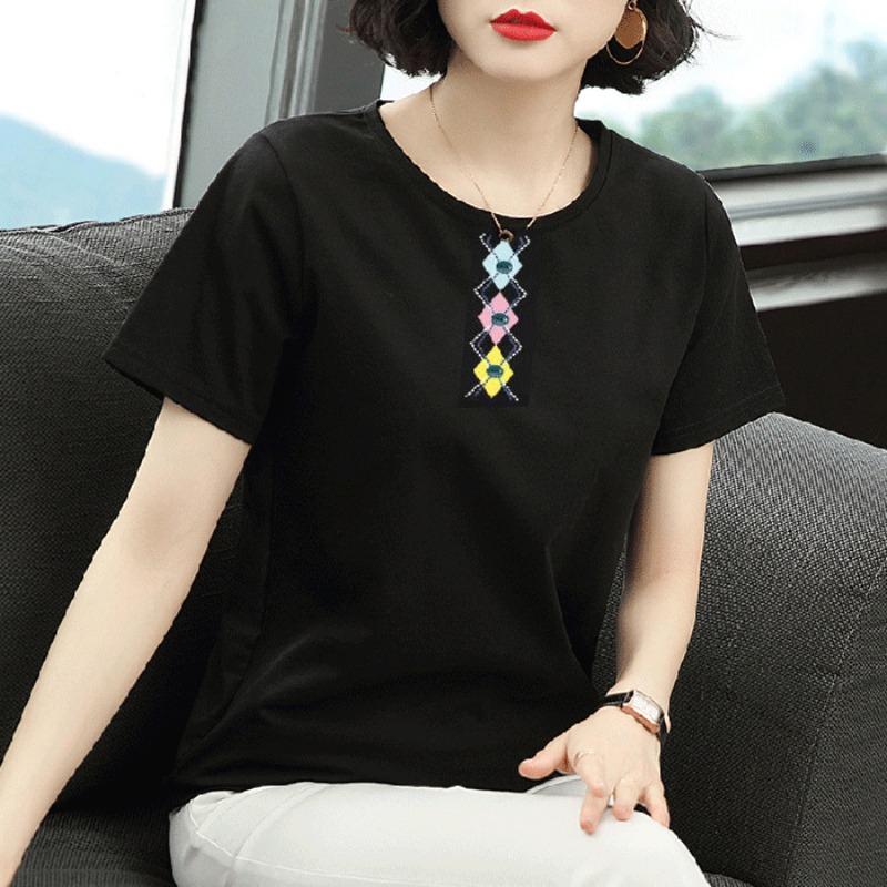 Short-sleeved T-shirt for Women, Summer New Trend Printing Middle-aged Korean Version Loose T-shirt Large Size Fat MM Top