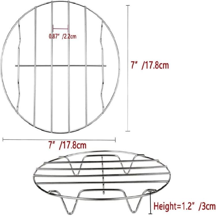 Pack of 2 Stainless Steel 7 Inch Air Fryers Rack for Cooking Round Steaming Basket Tray Nonstick Dehydrator Racks