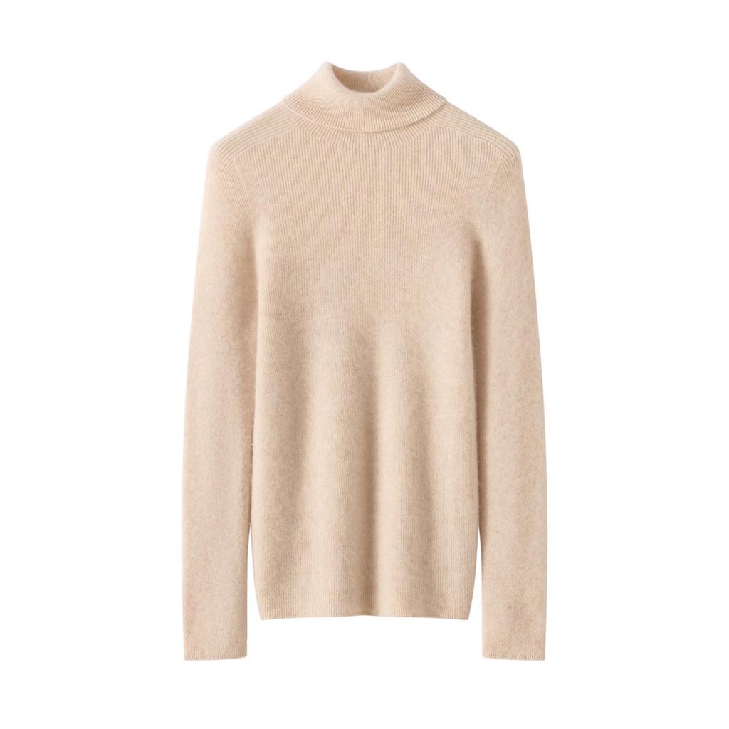 Elegant Women's High Neck Pure Cashmere Slimming Knitwear, Autumn & Winter Long Sleeve Base Layer