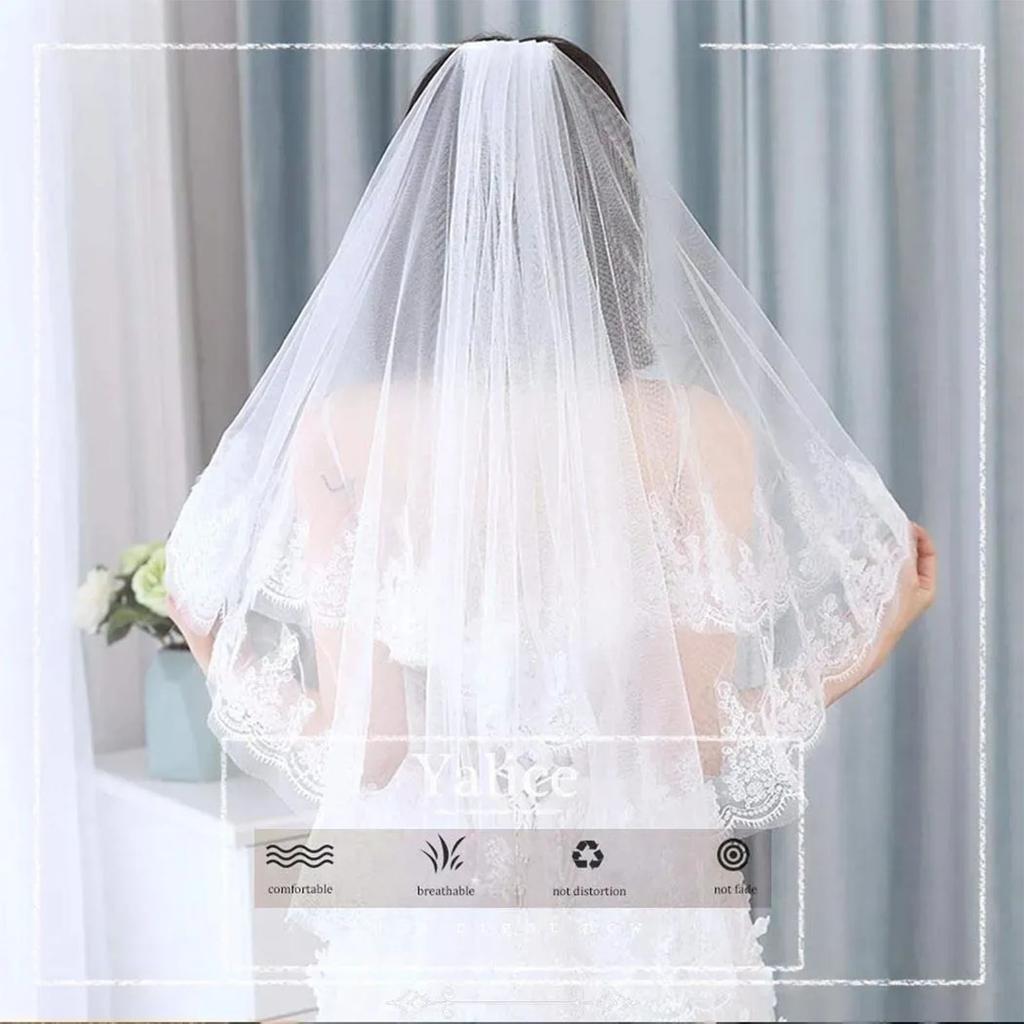 Women 2 Tier Lace Tulle Wedding Veil Exquisite Elegant Shiny Glitter Sequins Bridal Veil with Comb