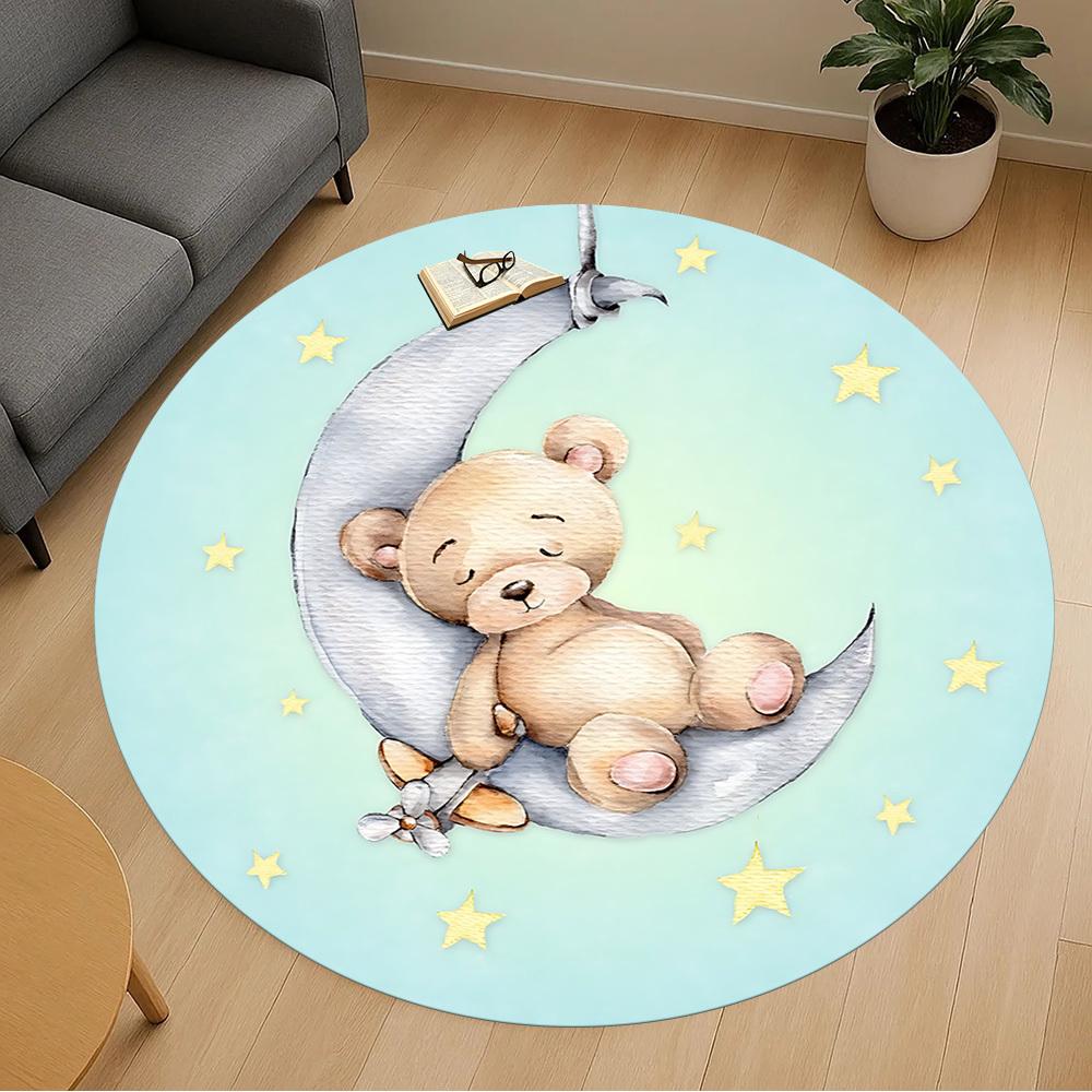 1 szt. mata podłogowa okrągła z motywem misia i księżyca - antypoślizgowa, mata podłogowa do biura, sypialni i dekoracji wnętrz c1125176