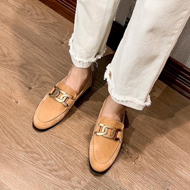 Damskor Platta Skor Vårmode Kedja Damskor Slip-On Loafers Skor Platt Klack Casual Brittisk Stil Oxford Skor