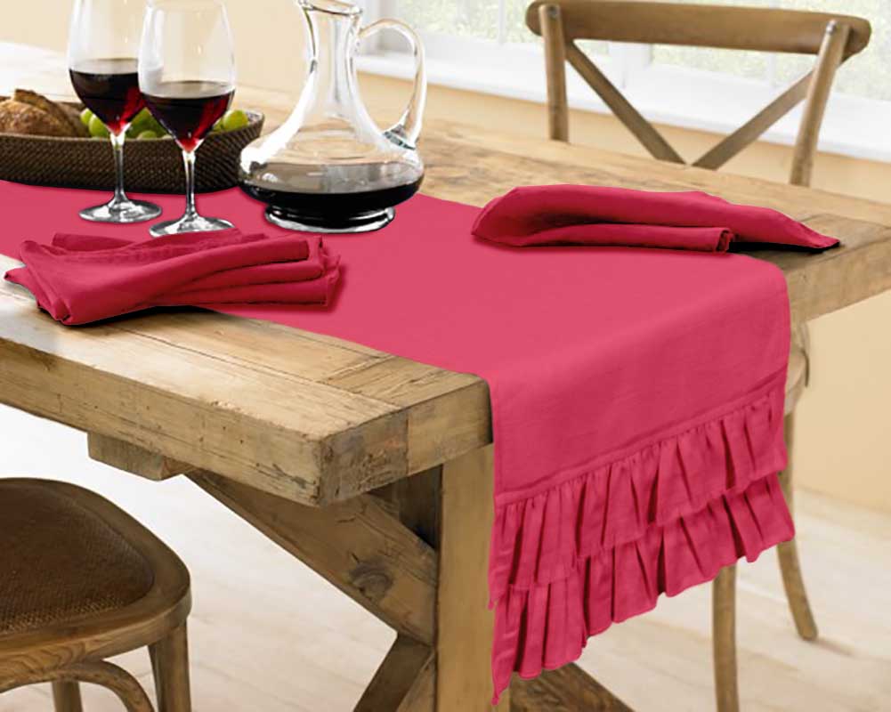 Vargottam Rosa Heimdeko Stilvolle Hochzeitsfeier Feiertags-Tischdeko Uni Doppelrüschen Tischläufer-14 x 108