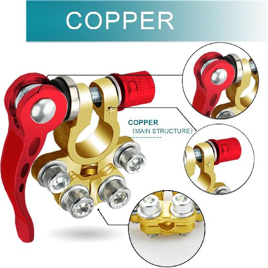 2PCS Battery Terminal Connectors, 4 Way Quick Release Disconnect Battery Terminals, Positive Negative Battery Cable Ends For SAE/JIS Type A Posts By