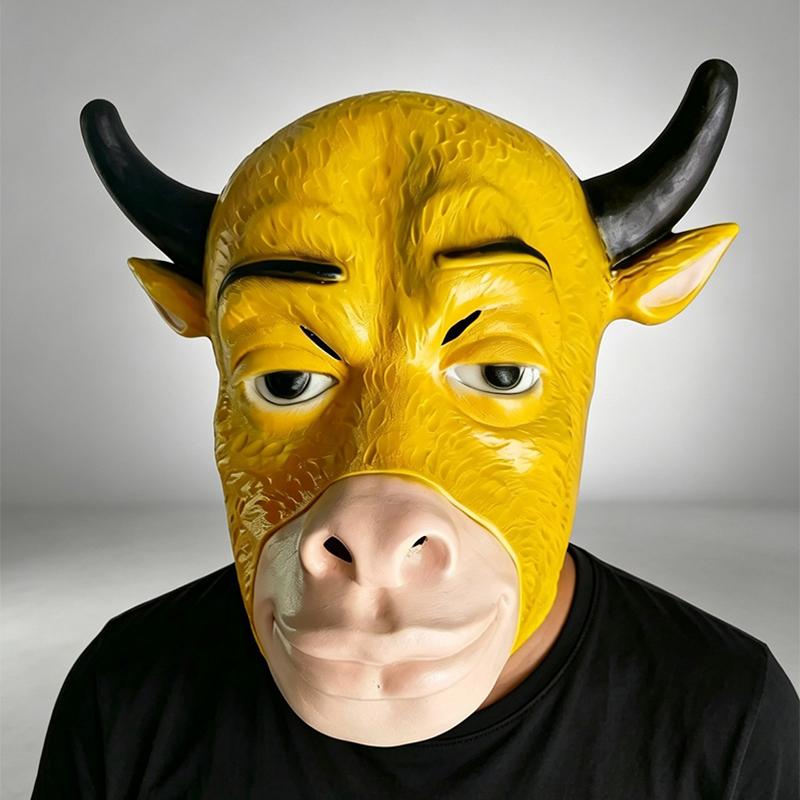 Halloween Latex Bull Head Mask Creepy Cow Costume Mask for Adults Spooky Animal Face Cosplay Party Props