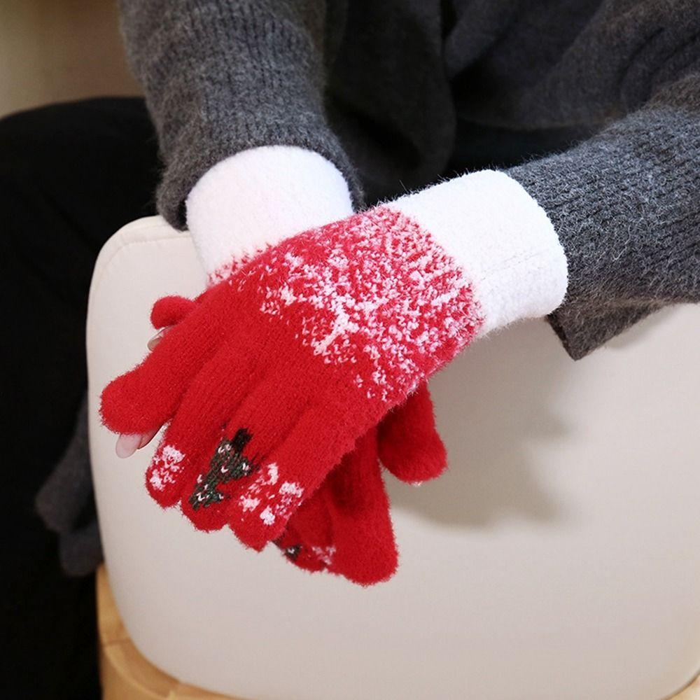 Warm Christmas Knitted Gloves  Women Mittens Fashion Winter Velvet Gloves  Riding