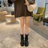 Cowhide version of punk sweetheart~ metal buckle round head retro locomotive thick heel western leather short boots women's autumn and winter