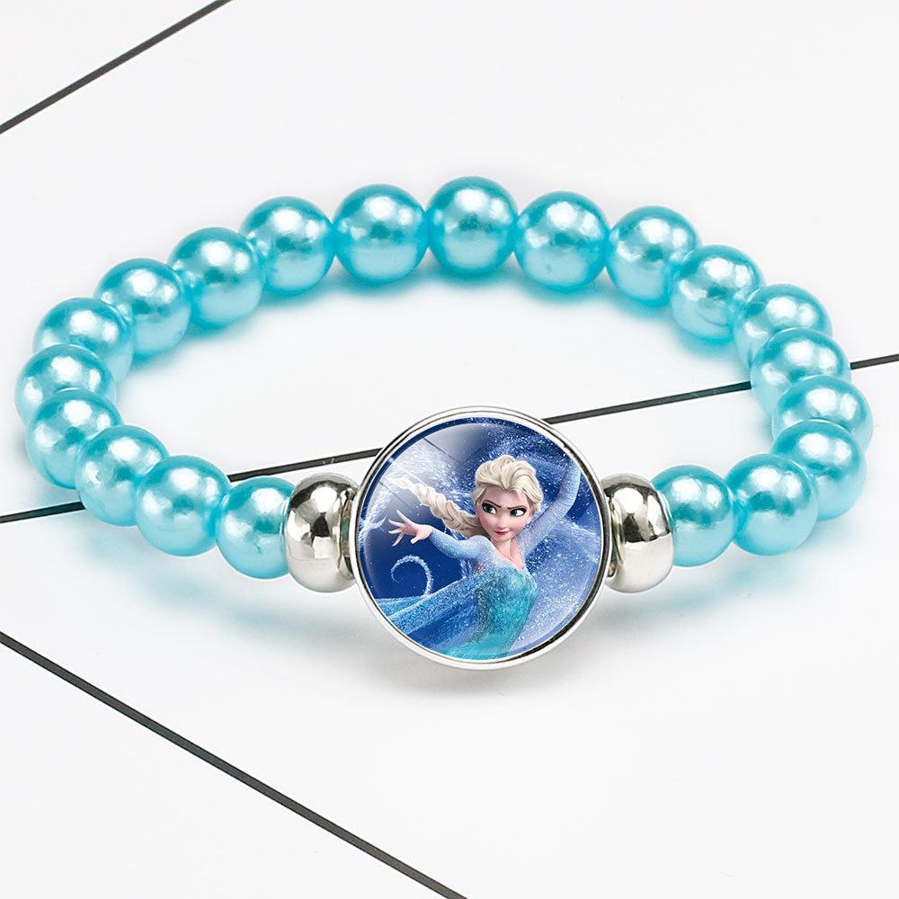 Princess Series Bracelet For Children Creative Cartoon Image Rainbow Beads Adjustable Wristband