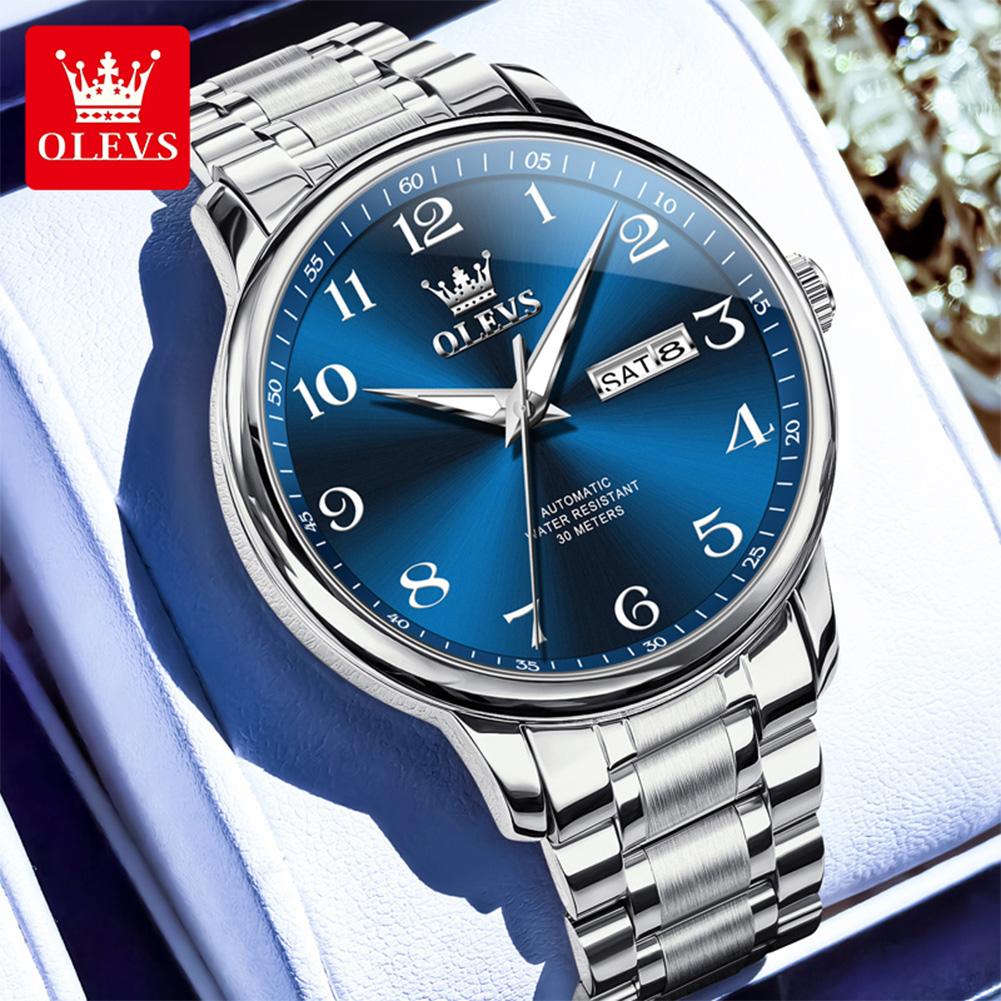 OLEVS New Automatic Man Watch Big Digital Scale Classic Dual Calendar Waterproof Luminous Business Mechanical Men's Watches 7072