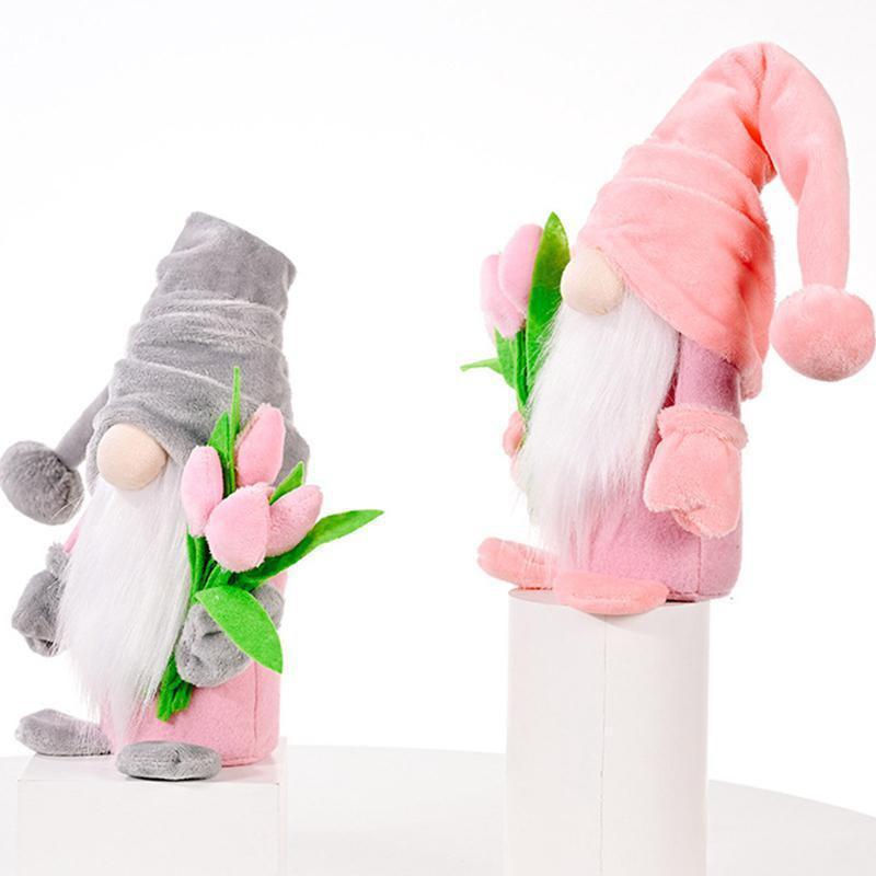1 Stück Muttertag gesichtslose Puppe Dekoration Tulpe Zwerg Plüsch Zwerge Tischplatte gesichtslose Elfe Zwerg hält Tulpe für Mutter Home Room Decor