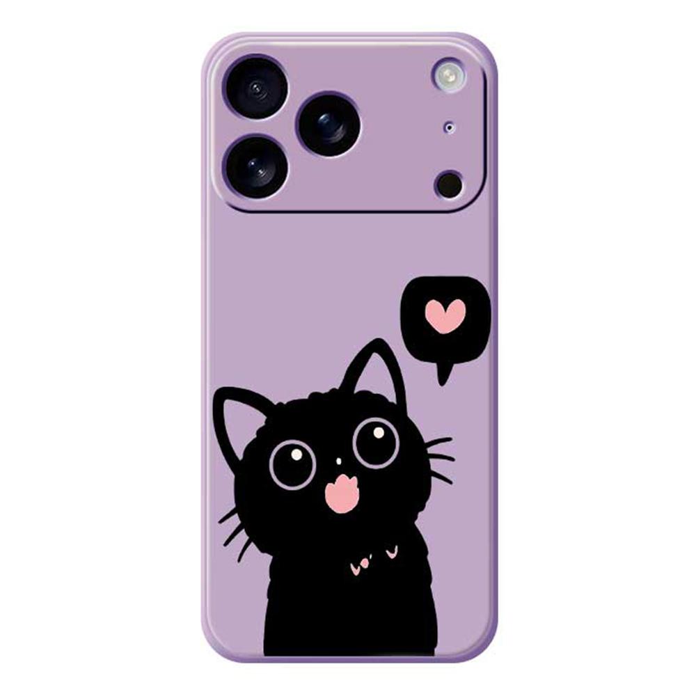For iPhone 17 Pro Max Case Love Black Cat Pattern Printing Straight Edge TPU Phone Back Cover