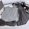 Boys' Sleeveless 2-Piece Set Gray Striped Printed Vest And Casual Shorts Comfortable Clothes for Children 0-5 Years Old