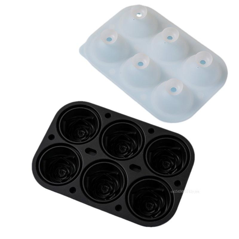 6-grids Elegant Rose Shaped Ice Cube Mold Reusable Silicone IceTray Flower Ice Ball Mold DIY Whiskey Mold for Summer Drinks 1pcs