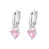 S999 Sterling Silver Pink Heart Zircon Pendant Earrings for Women - Simple Exquisite Design
