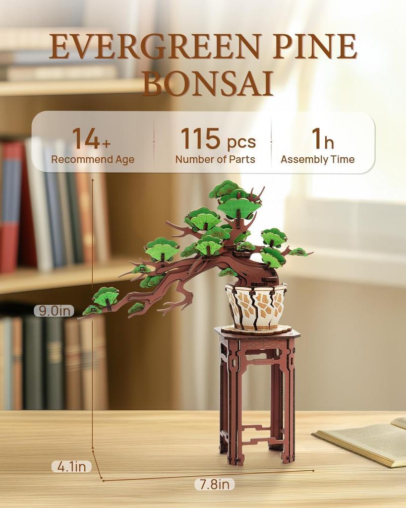 Robotime Rolife 3D Wooden Sakura Bonsai Puzzle Easy Assembly Evergreen Pine Bonsai Kit Christmas Gift For Family Home Decoration