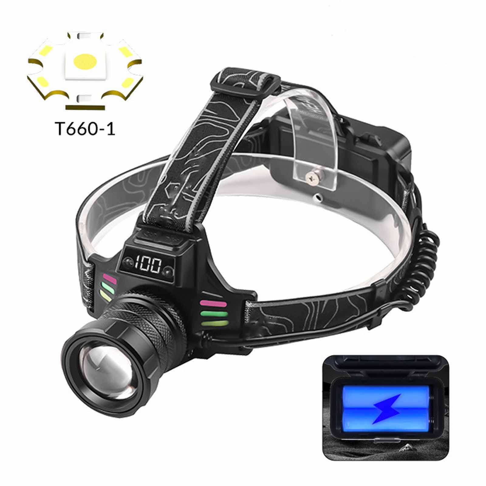 

Digital Screen USB Rechargeable Headlamp, Outdoor Night Fishing Searchlight, LED Head Light For Camping & Hiking One Size