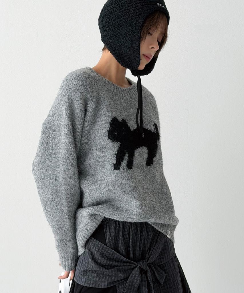 THE GREEN LAB Cat Jacquard Sweater [Melange Grey]