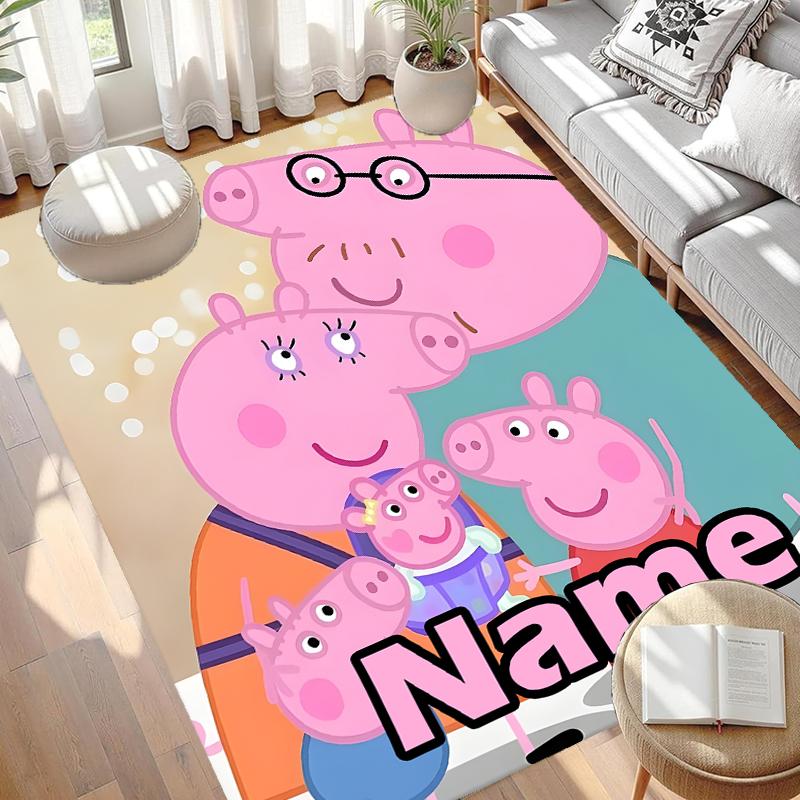 Custom Name Personalized Peppa Pig Print Carpet, Versatile Home Decor Rug, for Playroom, Apartment, Balcony, Entryway, Hallway Gift