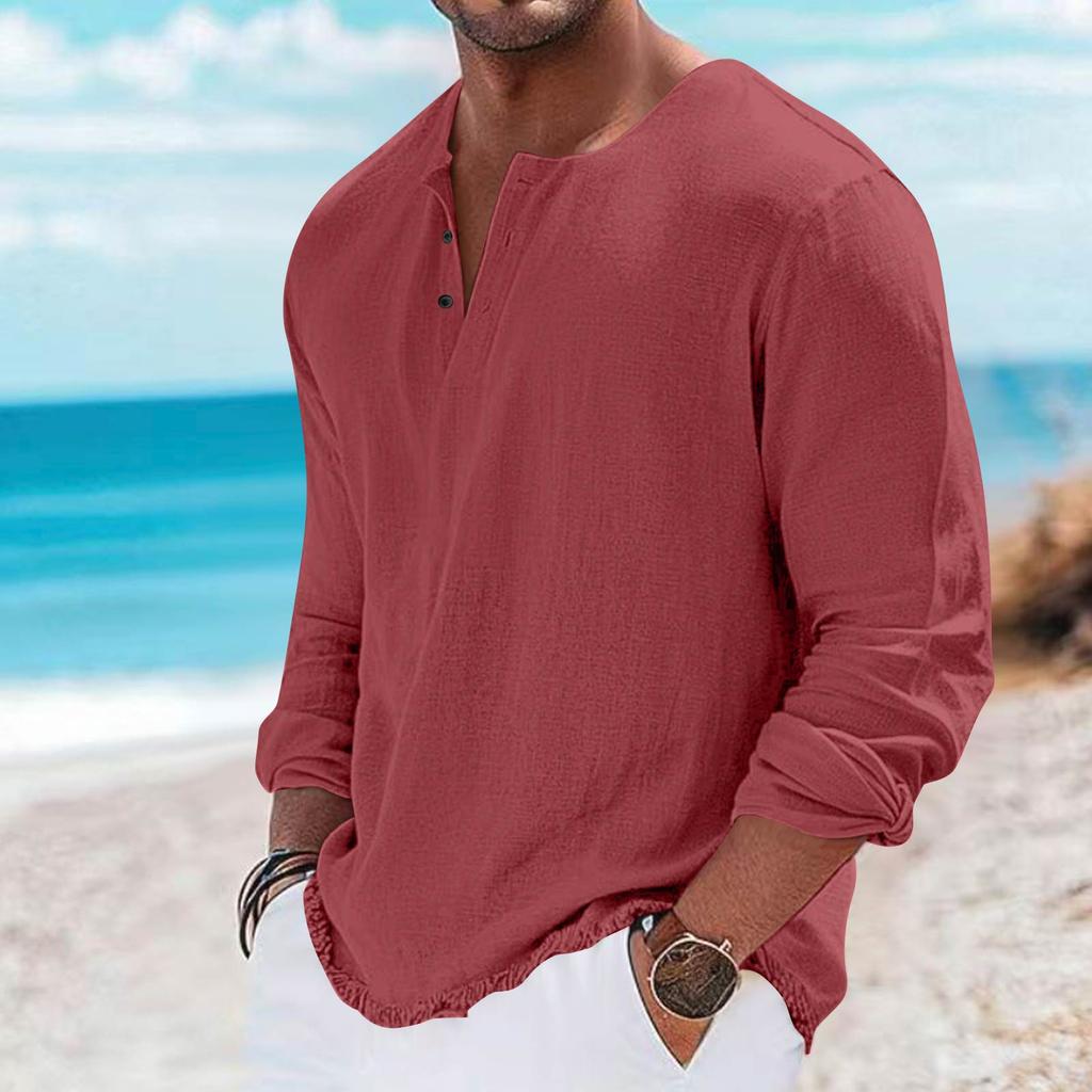 Mens Casual Long Sleeve Henley Shirt Four Button Front Lightweight Pullover Slim Fit Crew Neck Top