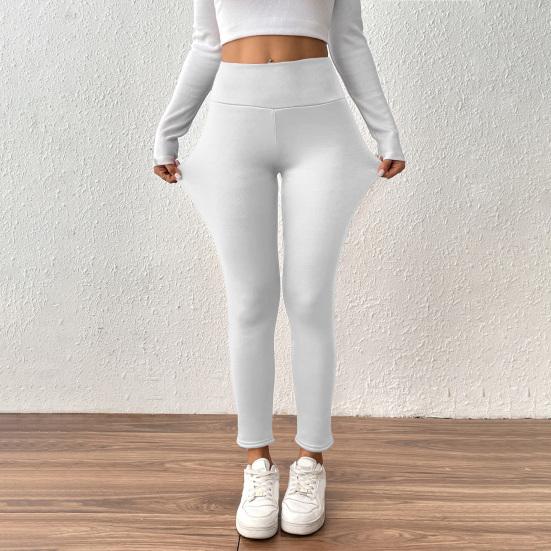 Winter Leggings High-Waisted Straight Leg Pants with Velvet Lining Solid Color Body Shaping Women Leggings