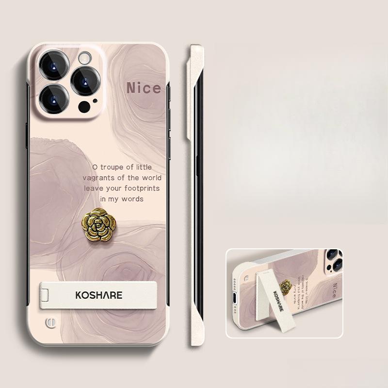Camellia Doll Stand Suitable for Apple 13 Mobile Phone Case 14PROMAX Frameless 12 Ultra-thin Bare Metal Sense Anti-fall