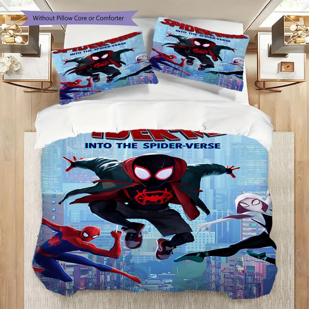 Superhero Series Spider-Man Cartoon Pattern Bedroom Three-piece Duvet Cover Bedding Set for Children.
