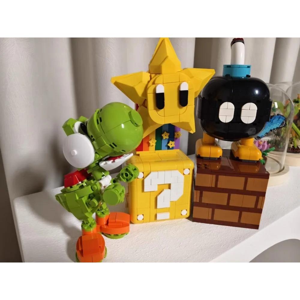 Super Mario Bros Bausteine Yoshi Luigi Stern Zusammenbau Fragezeichen MOC 3D Modell Mario Mini Ziegelstein Spielzeug für Weihnachtsgeschenk