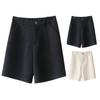 Women Summer Shorts High Waist Suit Shorts Straight Loose Thin Elastic Waist Above Knee Length Pockets Soft OL Style Formal Business Shorts