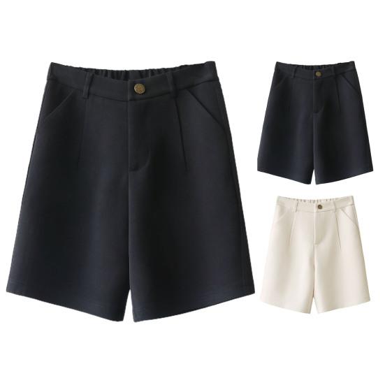 Women Summer Shorts High Waist Suit Shorts Straight Loose Thin Elastic Waist Above Knee Length Pockets Soft OL Style Formal Business Shorts