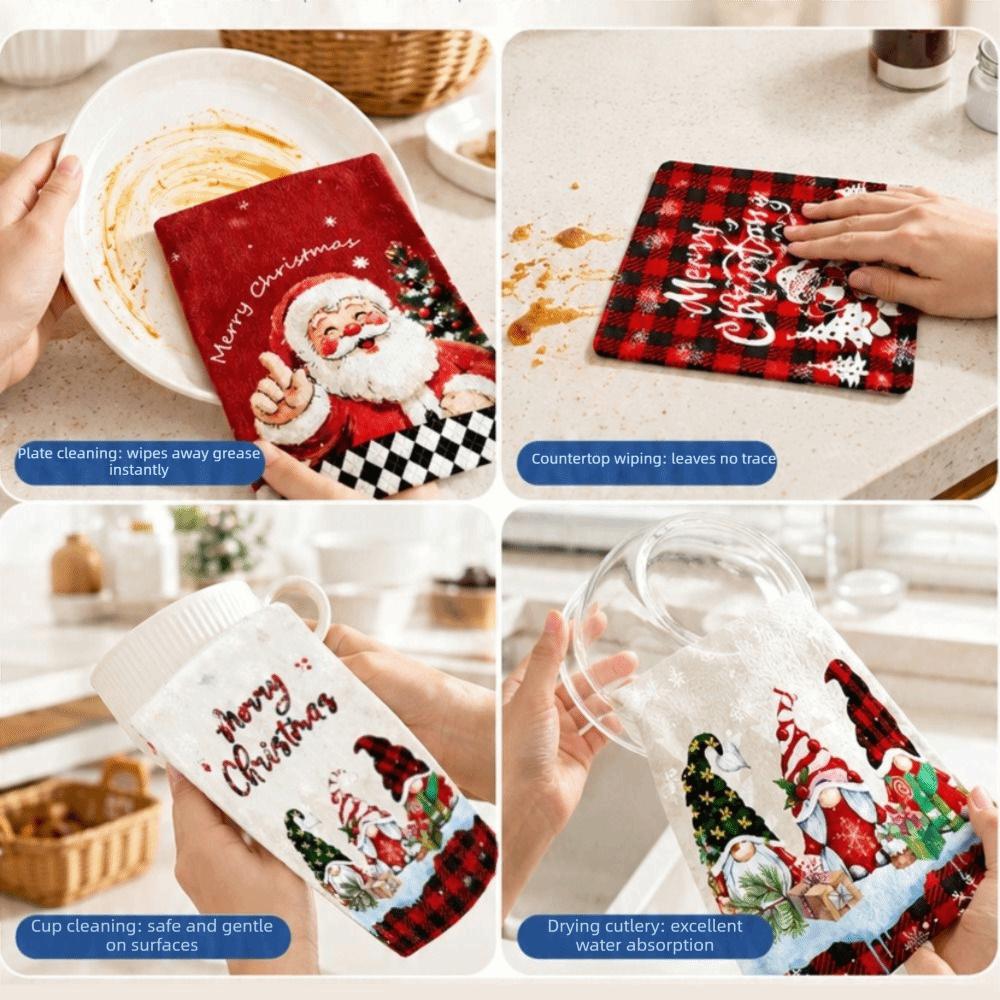 2pcs Santa Claus Xmas Hand Towels Reindeer Dish Towels Navidad Natal Cleaning Cloth Kitchen Decor