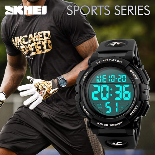 Men's Sports Watch Military Large Dial Electronic Backlight Outdoor 50M Waterproof Digital Watch Black