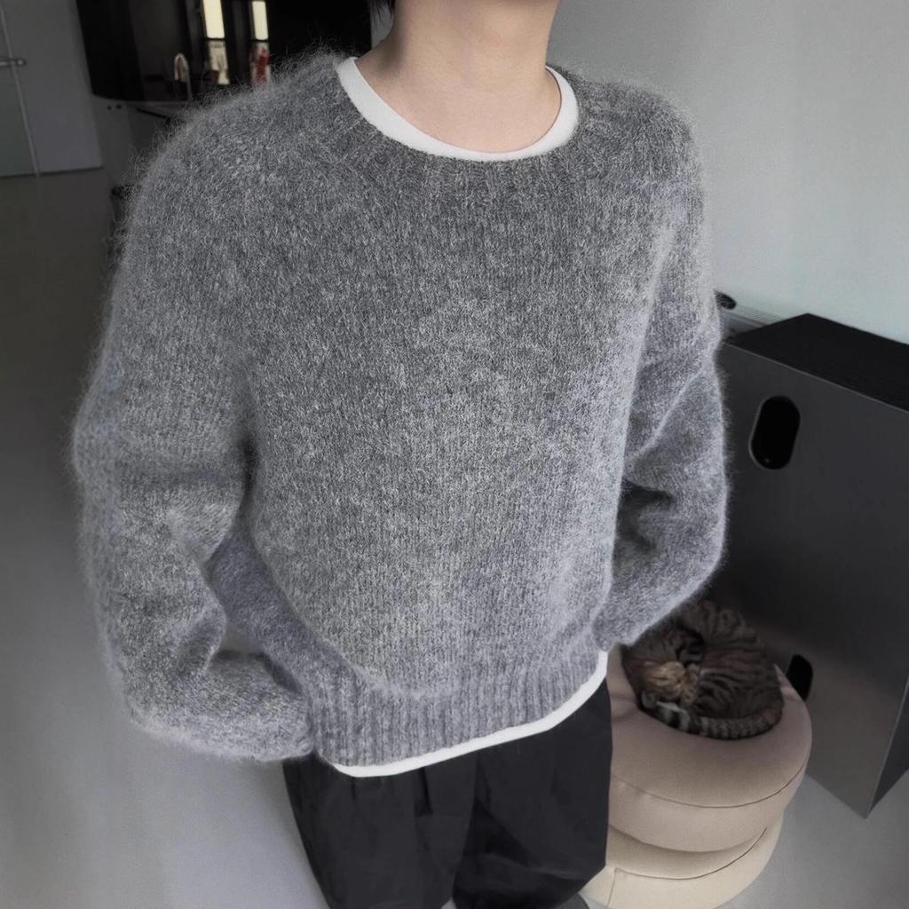 Women's Thick 100% Wool Korean-Style Loose Knit Sweater for Autumn/Winter