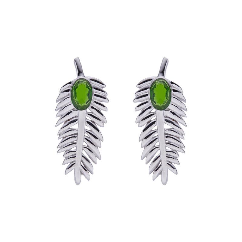 Personalized Feather Design S925 Sterling Silver Inlaid With Natural Diopside Garnet Colored Treasure Stud Earrings Fashionable Versatile Earrings