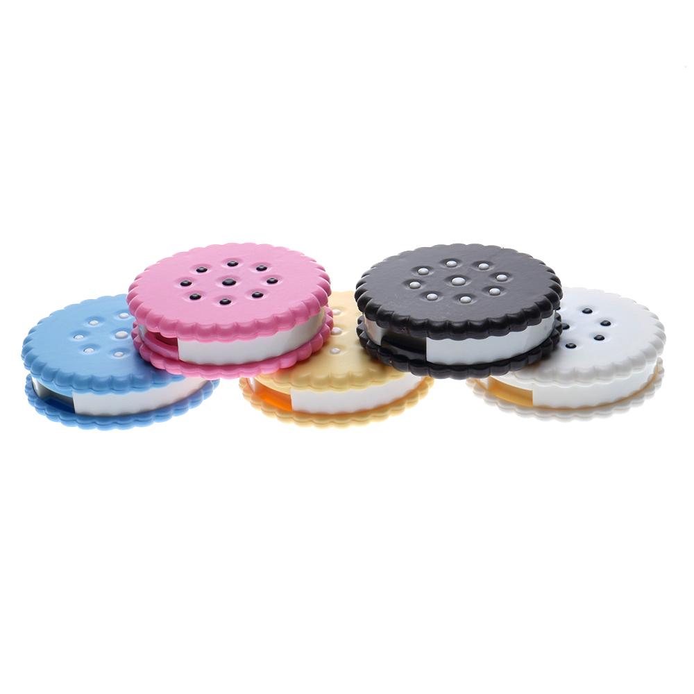 Cute Cookie Shaped Contact Lens Case with Mirror Portable Travel Container Kit Mini Storage Box with Tweezers Bottle Stick