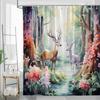 Forest Deer Shower Curtain Spring Farmhouse Animals Rustic Flowers Plants Leaves Green Tropics Rainforest Floral Landscapes