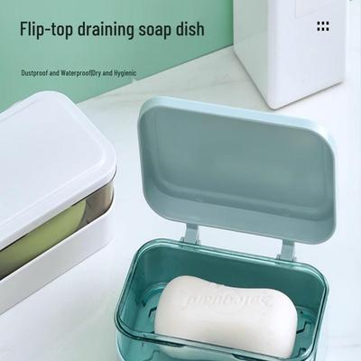 Flip-Top Soap Dish with Drain, Lid, and Double-Layer Design for Bathroom and Laundry