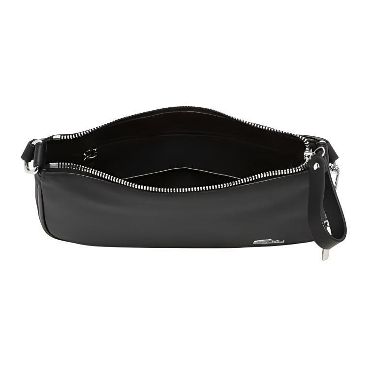 Lacoste Jednobarevná ležérní texturovaná potažená polyesterová taška přes rameno Crossbody Dámské tašky Černá NF4369DB-000