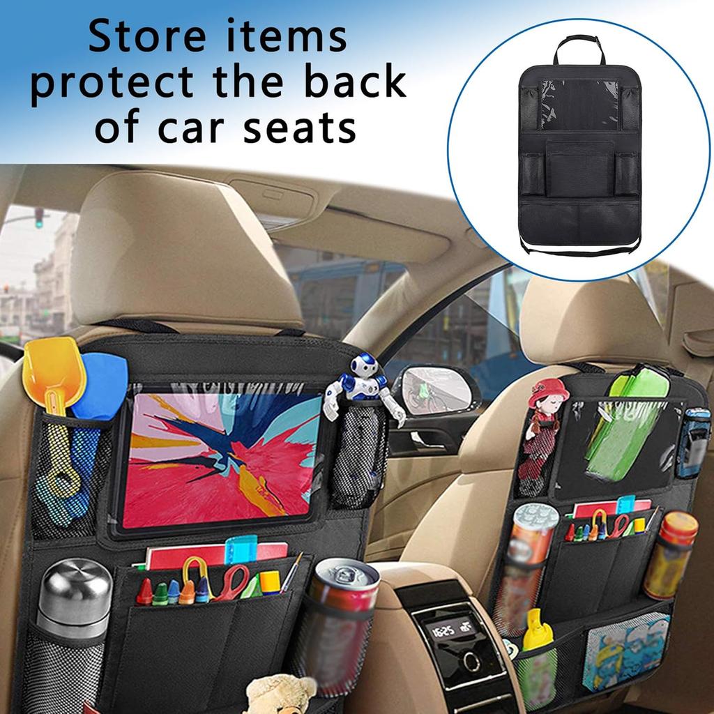 Aokdom 2PCS Car Seat Back Organizer,Extra Large Capacity Car Seat Organizer With 6 Mesh Pocket,2 Cup Holder & 4 Storage Bag,Road Trip Essentials For