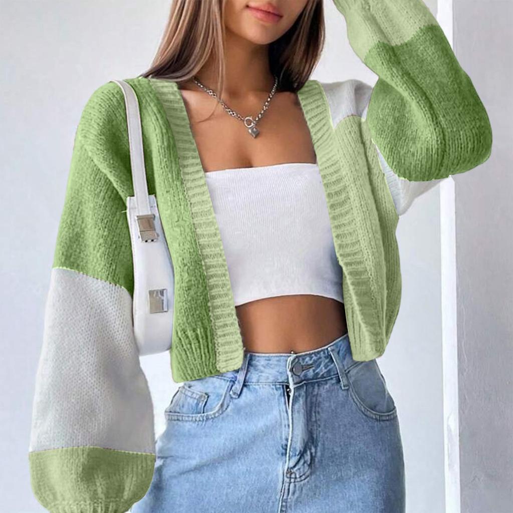 Women's Versatile Colorblock Casual Striped Long-sleeved Knitted Sweater Jacket