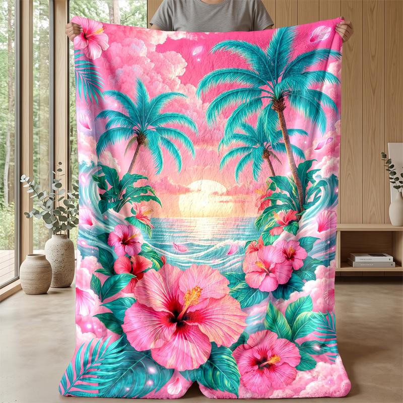 Tropical Flower Paradise Theme blanket Lightweight Warm Flannel Blanket Decorative Throw Blanket for Home Decoration