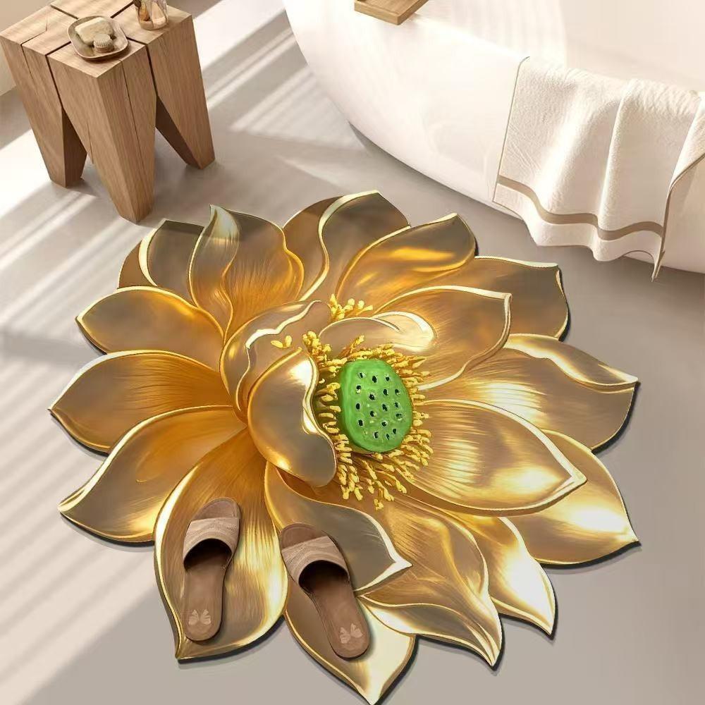 WTEMPO 3D Lotus Carpet Bedroom Carpet Bathroom Floor Mat Anti Slip Foot Mat
