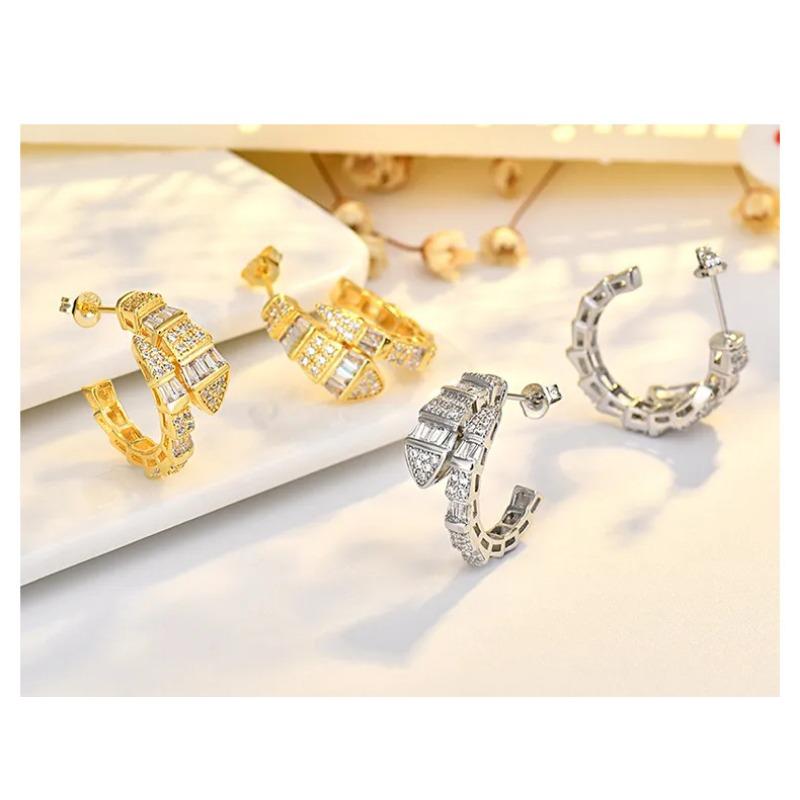 Snake Shape Zircon Stud Earrings Personalized Niche Luxury Jewelry For Women