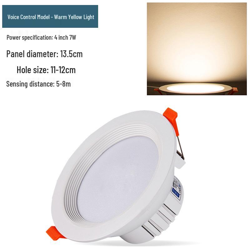 Infrared Motion Sensor Recessed Downlight with Sound Control, 3-inch Ceiling, 4-inch Cut-out Spotlight for Aisles.