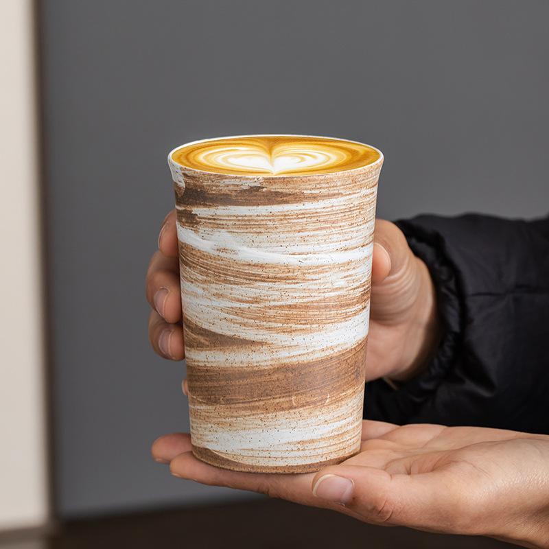 Coarse pottery coffee cup retro latte cup household creative ceramic mug water cup medieval cup teacup hand cup