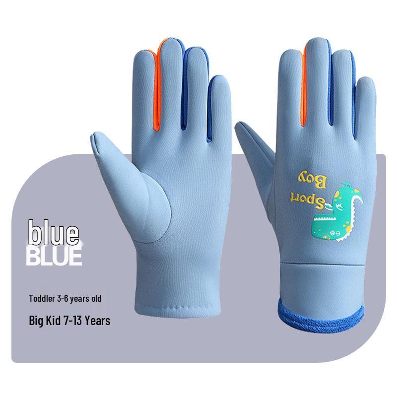 Kids' Windproof Waterproof Gloves - Warm, Velvet-Lined, Five-Finger Gloves for Boys & Girls - Ideal for Autumn & Winter Outdoor Activities