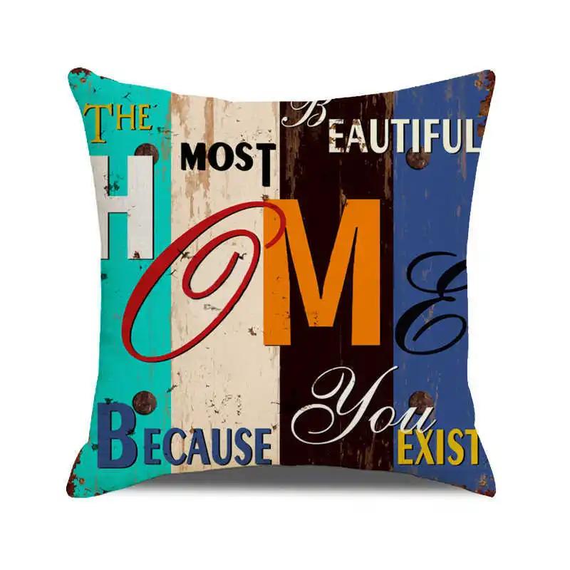 Home Chair Seat Furniture Pillow Cover Retro Industrial Style Cushion Wood Grain Letter Decor Pillowcase