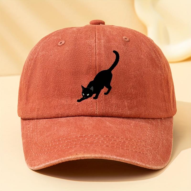 Classic European And American Style Black Cat Printed Baseball Cap for Men, Featuring a Washed Vintage Design, Adjustable Size,