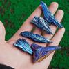 Natural Black Tourmaline Cluster Raw Stone Electroplating Peacock Blue Tail Flame Feather Mineral Specimen Decor 1pc