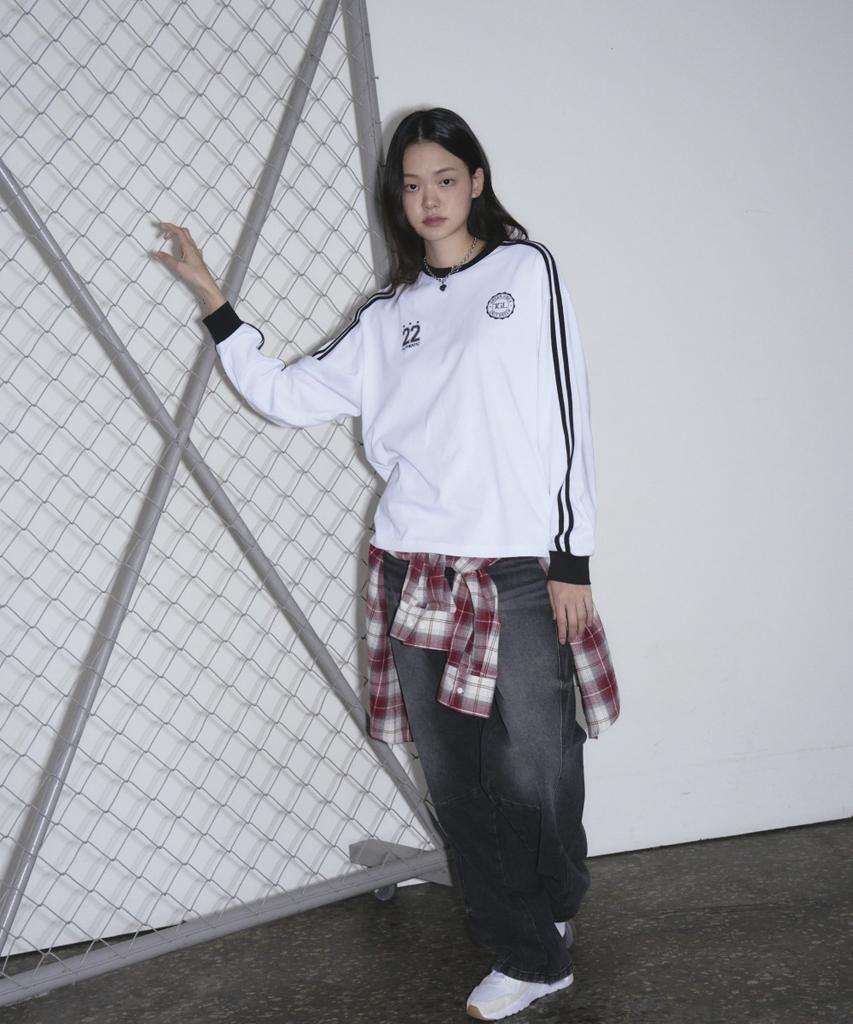 THE GREEN LAB Soccer Football Color Block Long Sleeve T-Shirt [White]
