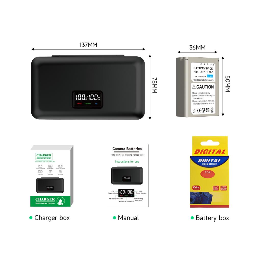 2280mAh BLN-1 BLN 1 PS-BLN1 Camera Battery + Multi-Function Charger Battery Storage Box for Olympus OM-D E-M1 E-M5 Mark II PEN-F E-P5 EM1 EM5 PENF EP5